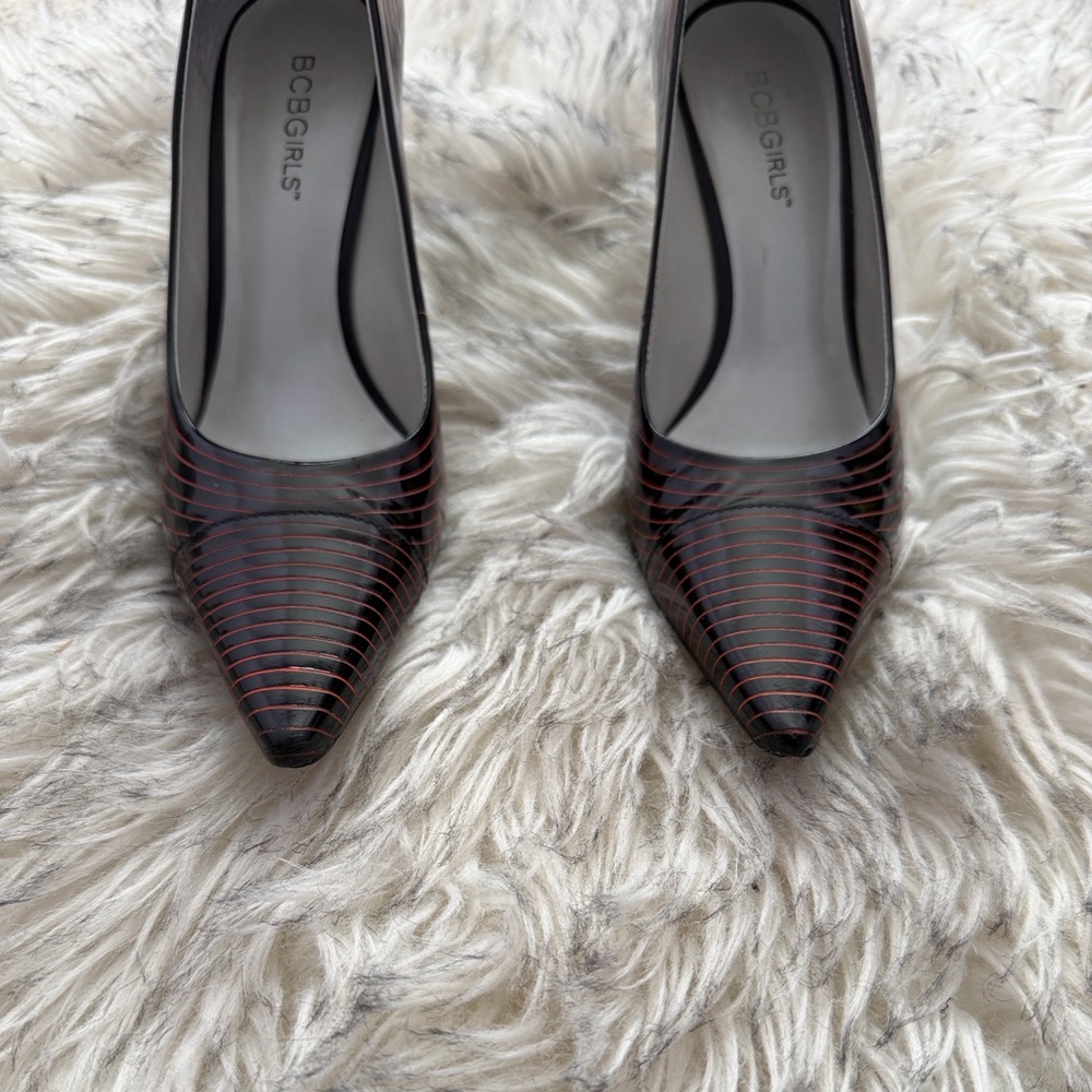 BCBGirls Striped Black and Red Heels